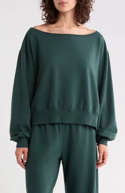Abound Loved Fleece Off The Shoulder Sweatshirt In Green Gables