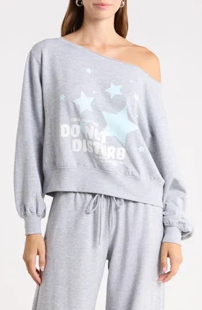 Abound Loved Fleece Off The Shoulder Sweatshirt In Grey Soft Heather- Blue Star