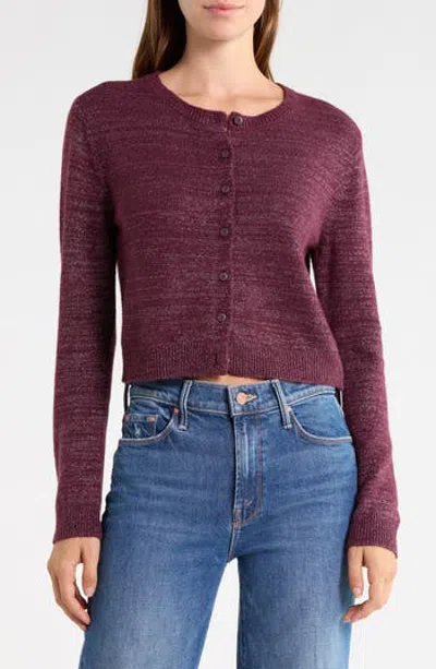Abound Metallic Crewneck Cardigan In Burgundy