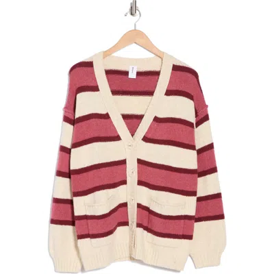 Abound Oversize Boyfriend Cardigan In Beige- Red Kalani Stripe