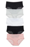 Abound Peyton Assorted 5-pack Lace Hipster Panties In Black -grey -pink -white