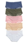 Abound Peyton Assorted 5-pack Lace Hipster Panties In Green Beetle -pink Multi