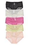 Abound Peyton Assorted 5-pack Lace Hipster Panties In Pink Sky Multi