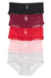 Abound Peyton Assorted 5-pack Lace Hipster Panties In Red Lipstick -burgundy Multi