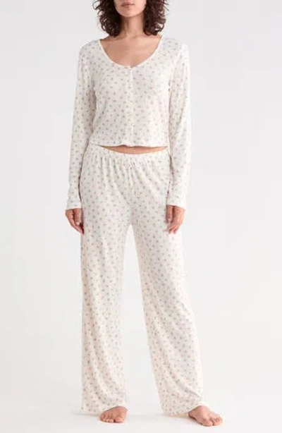 Abound Pointelle Long Sleeve Pajamas In Ivory Rosette Ditsy