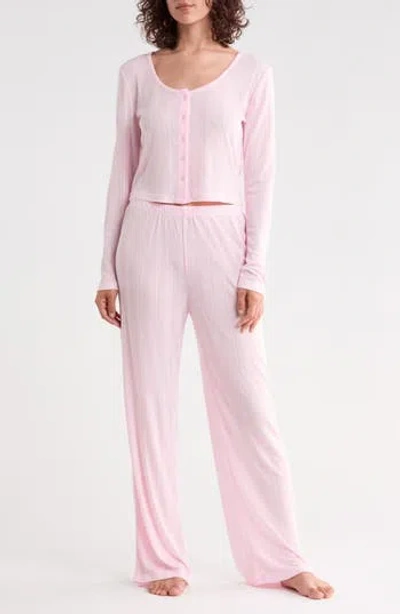 Abound Pointelle Long Sleeve Pajamas In Pink Ballerina