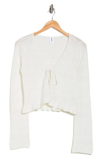 Abound Pointelle Tie Front Crop Cardigan In White