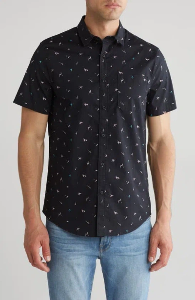 Abound Print Micro Dobby Poplin Short Sleeve Button-up Shirt In Black Micro Dobby