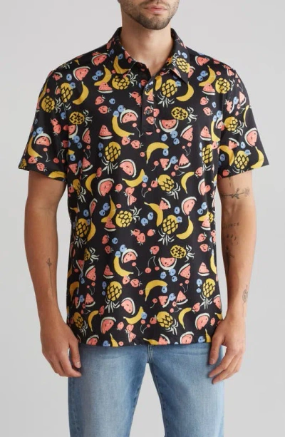 Abound Printed Polo In Black Fruit Punch