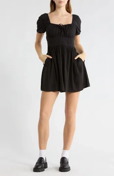 Abound Puff Sleeve Tie Front Minidress In Black
