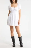 Abound Puff Sleeve Tie Front Minidress In White
