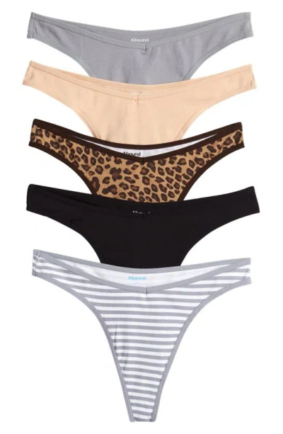 Abound Quinn Assorted 5-pack Thongs In Tan Leopard Multi