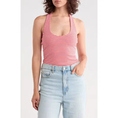 Abound Rib Knit Halter Top In Red- Ivory Stripe