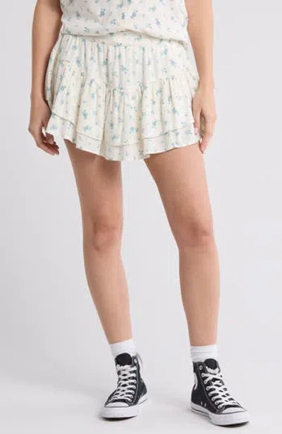 Abound Ruffle Skort In Ivory- Blue Rosebuds