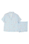 Abound Satin Button-up Shirt & Shorts Pajamas In Blue Omphalodes Heart Zone
