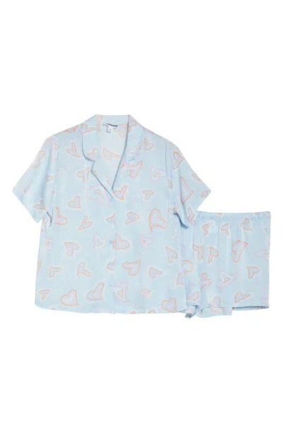 Abound Satin Button-up Shirt & Shorts Pajamas In Blue