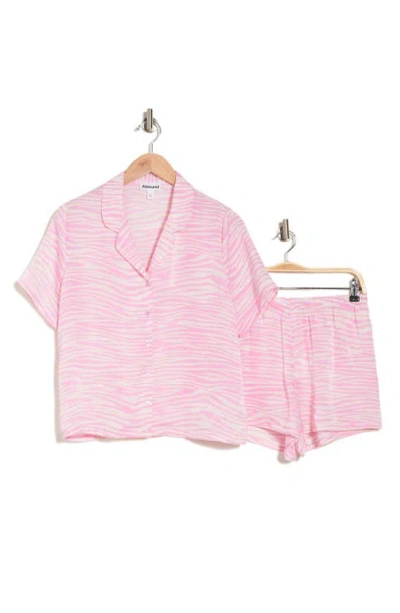 Abound Satin Button-up Shirt & Shorts Pajamas In Purple Pastel Linear Zebra