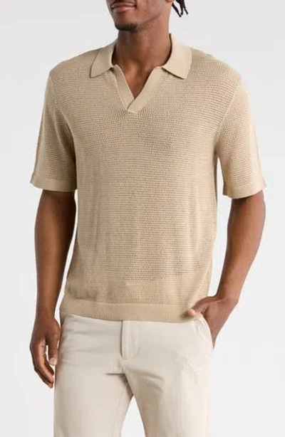 Abound Short Sleeve Johnny Collar Knit Polo In Tan Nantucket