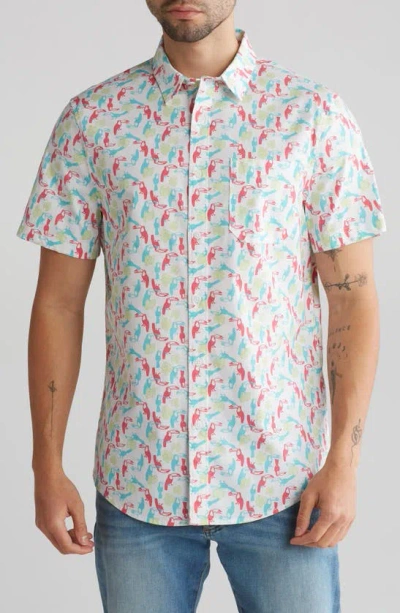 Abound Short Sleeve Stretch Cotton Poplin Button-up Shirt In White Toucans