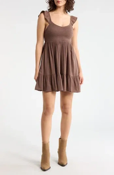 Abound Smocked Flutter Sleeve Minidress In Brown