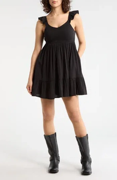 Abound Smocked Flutter Sleeve Minidress In Black