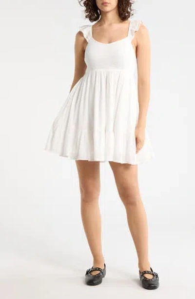 Abound Smocked Flutter Sleeve Minidress In Ivory