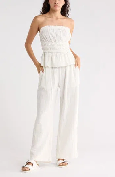 Abound Strapless Ruffle Gauze Top In White