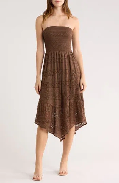 Abound Strapless Tiered Lace Midi Dress In Brown
