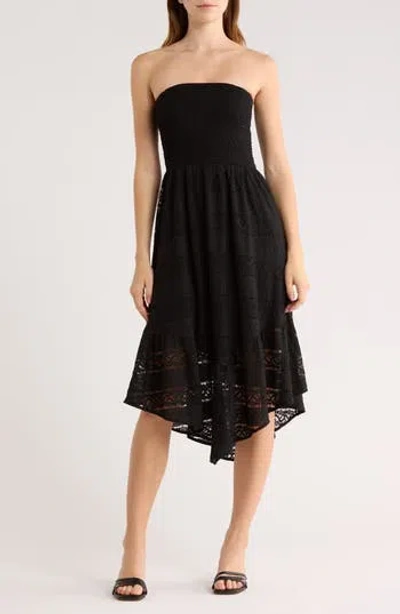 Abound Strapless Tiered Lace Midi Dress In Black