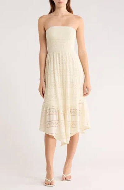 Abound Strapless Tiered Lace Midi Dress In Neutral