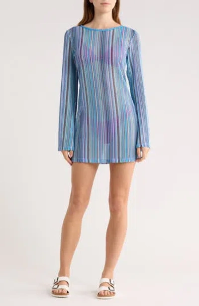 Abound Stripe Crochet Bell Sleeve Cover-up Dress In Blue