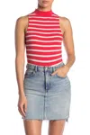 Abound Striped Sleeveless Mock Neck Cotton Bodysuit In White, Red In Multi