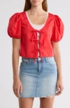 Abound Tie Front Cotton Poplin Crop Top In Red
