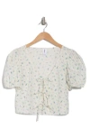 Abound Tie Front Cotton Poplin Crop Top In Ivory- Blue Rosebuds