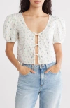 Abound Tie Front Cotton Poplin Crop Top In Ivory- Blue Rosebuds