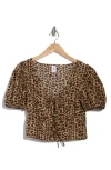 Abound Tie Front Cotton Poplin Crop Top In Tan- Black Leo Splash
