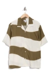 Abound Wavy Stripe Camp Shirt In Ivory- Olive Blocked Stripe