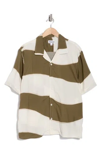 Abound Wavy Stripe Camp Shirt In Ivory- Olive Blocked Stripe