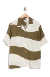Abound Wavy Stripe Camp Shirt In Ivory- Olive Blocked Stripe