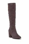 Abound Women's Faux Suede Textile Upper Heeled Tall Boots In Grey In Brown