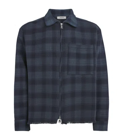 Aboutblank About:blank Cotton Raw-hem Check Overshirt In Blue