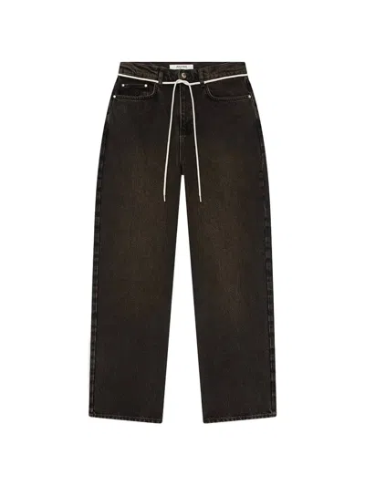 Aboutblank Drawstring-waist Logo-embroidered Jeans In Black
