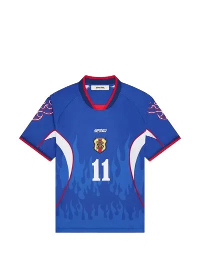 Aboutblank Flame-print Football T-shirt In Blue