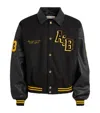 Aboutblank About:blank Leather-wool Letterman Jacket In Black
