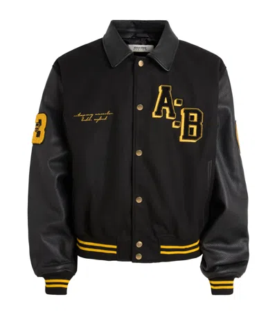 Aboutblank About:blank Leather-wool Letterman Jacket In Black