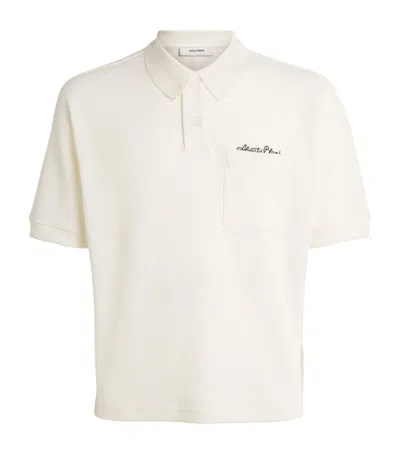 Aboutblank About:blank Piqué Script Polo Shirt In Neutral