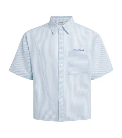 Aboutblank About:blank Seersucker Embroidered Shirt In Blue