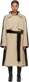 Abra Beige & Brown Hybrid Faux-fur Trench Coat In Beige 79