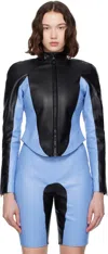 Abra Black & Blue Wet Leather Jacket In Blue