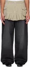 Abra Gray & Beige Pleated Skirt Jeans In Grey 09